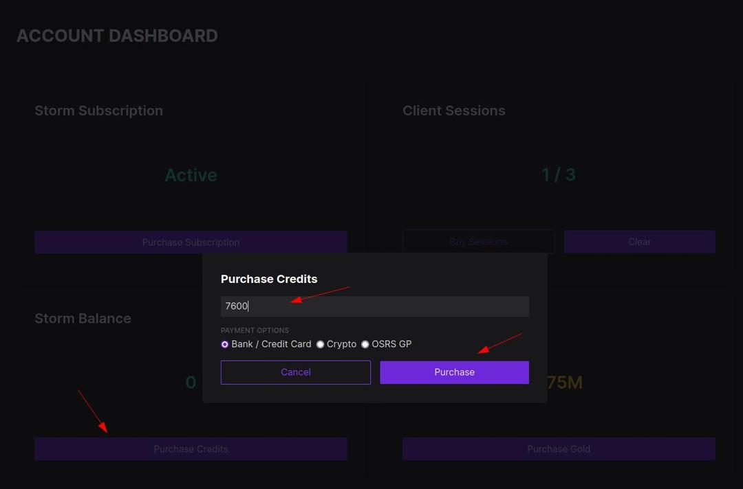 Storm client account dashboard