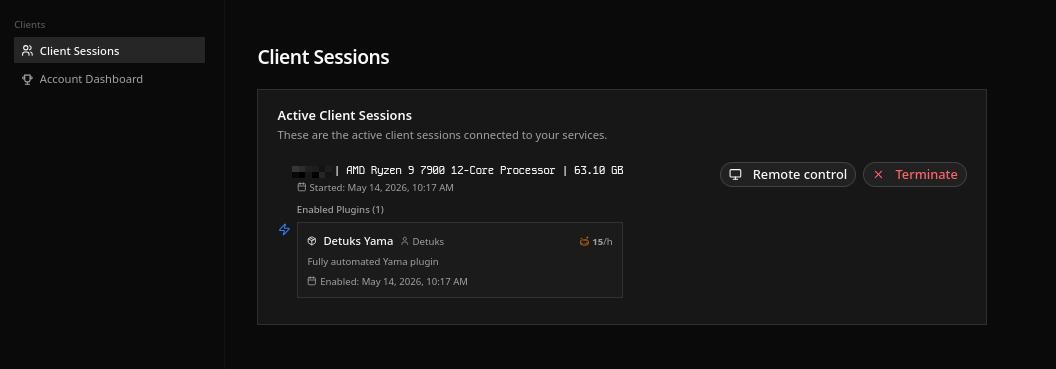 Detuks Client session page